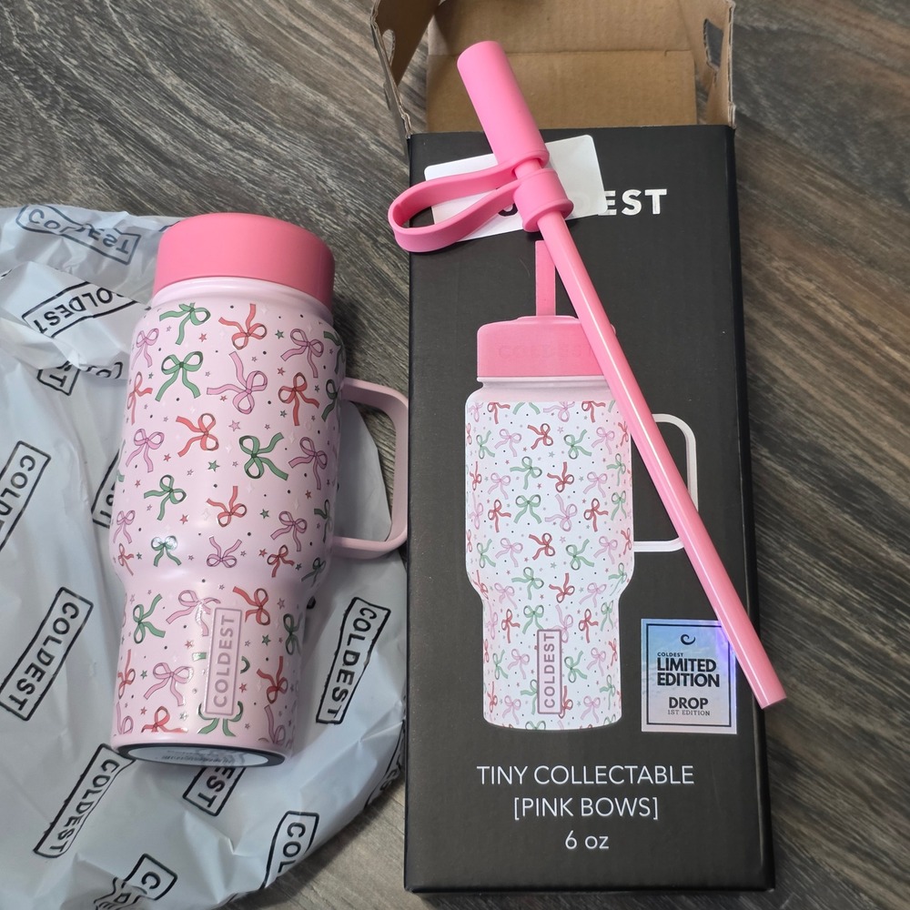 Coldest Tiny Collectable 6oz Coffee Tumbler Pink Bows Limited Edition 1st Ed